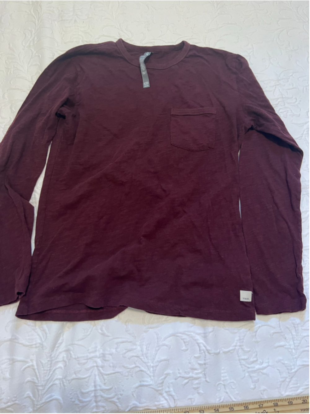 Vuori Long Sleeve Pima Cotton Pocket Long Sleeve Tee - Burgundy - Size S
